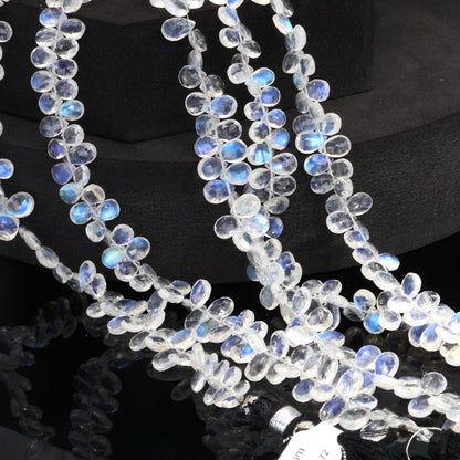 AAA Blue Rainbow Moonstone 7x5mm Faceted Pear Shaped Briolettes