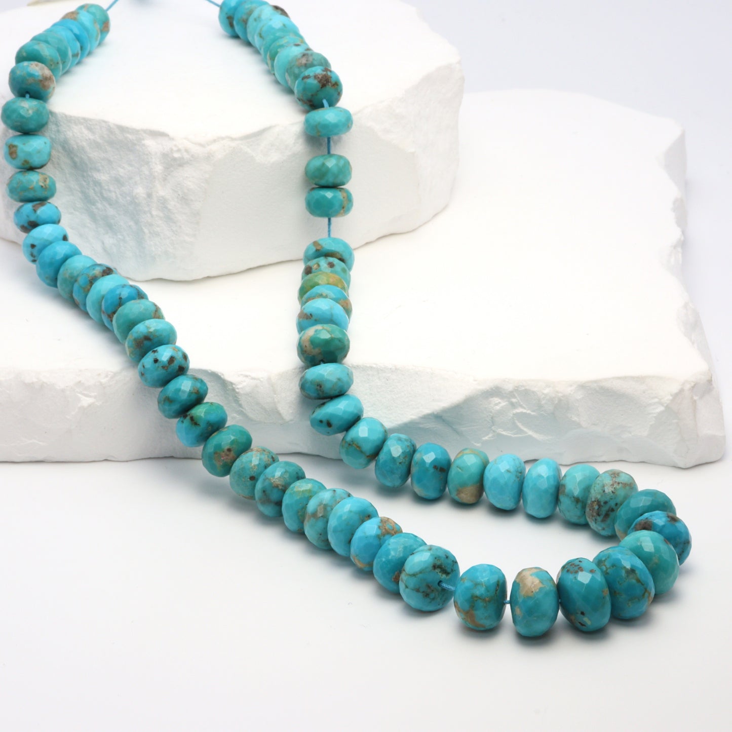Natural Blue Turquoise 9mm Faceted Rondelles