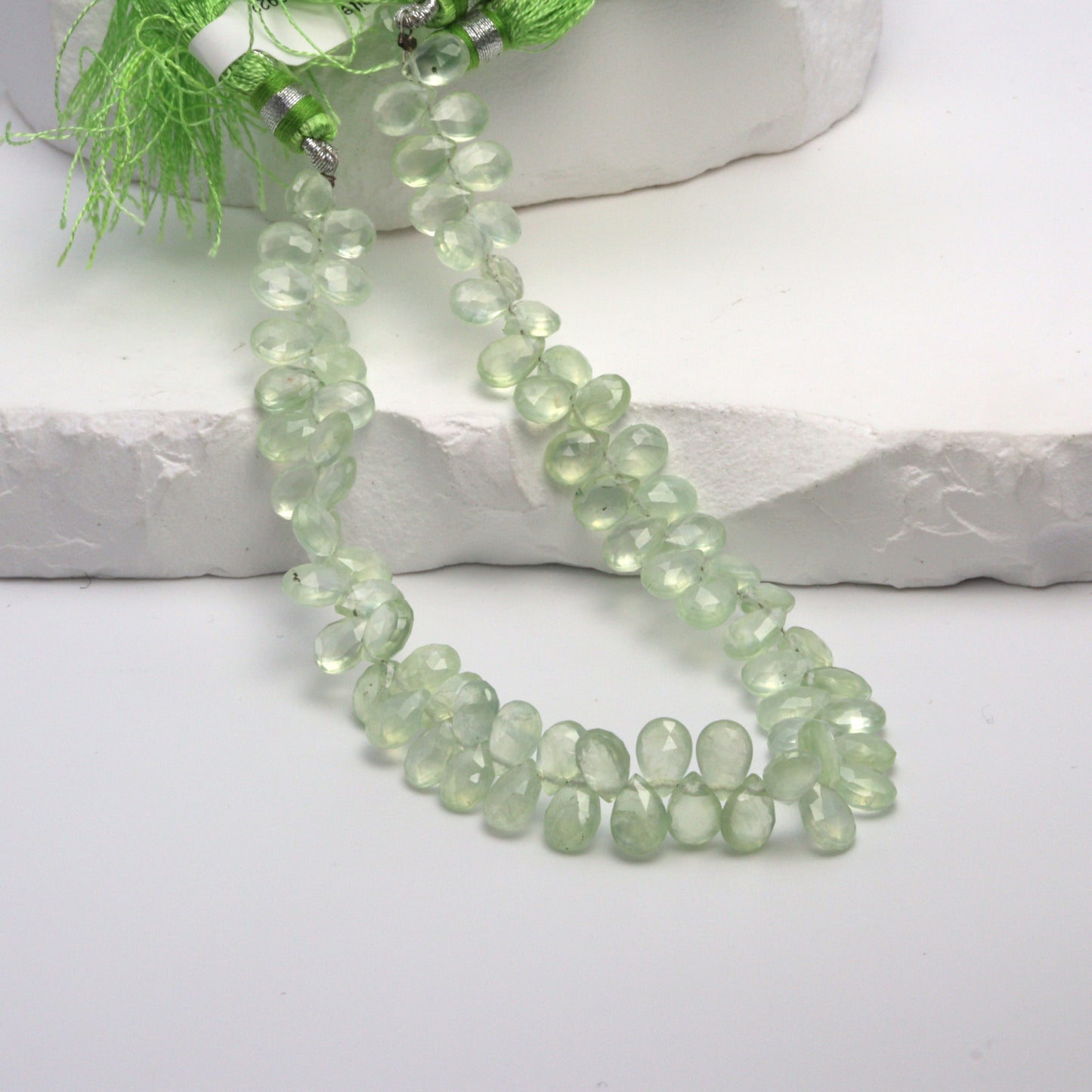 Green Prehnite 7x5mm Faceted Pear Shaped Briolettes