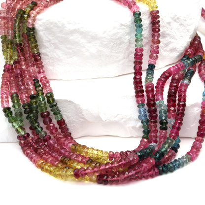 Watermelon Tourmaline 3.5mm Hand Faceted Rondelles Bead Strand