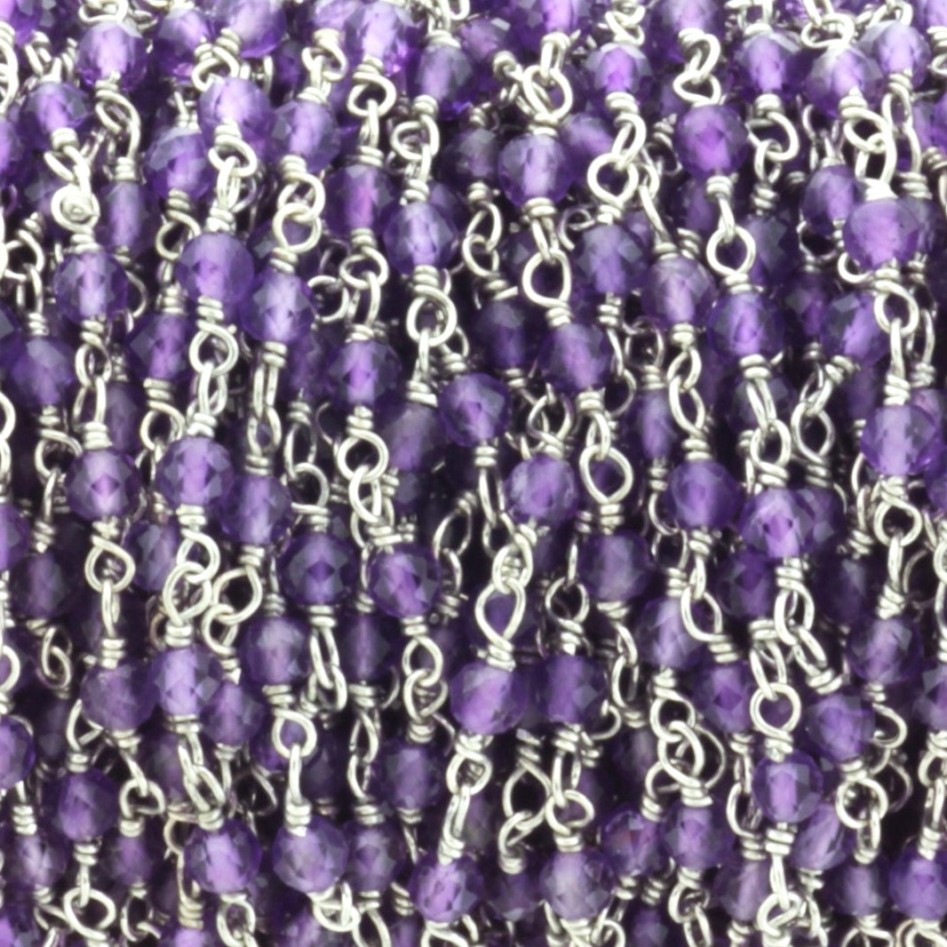 Purple Amethyst 2.5mm Faceted Rounds Rosary Chain Sterling Silver Wire Wrap Chain by the Foot