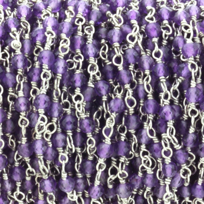 Purple Amethyst 2.5mm Faceted Rounds Rosary Chain Sterling Silver Wire Wrap Chain by the Foot