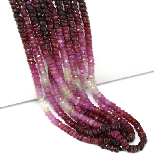 Ombre Red and Pink Ruby 3mm Hand Faceted Rondelles Bead Strand