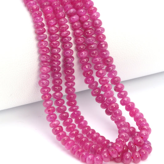 Pink Sapphire 3mm - 4mm Smooth Rondelles Bead Strand