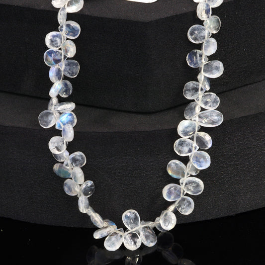 AA Blue Rainbow Moonstone 7x5mm Faceted Pear Shaped Briolettes Bead Strand
