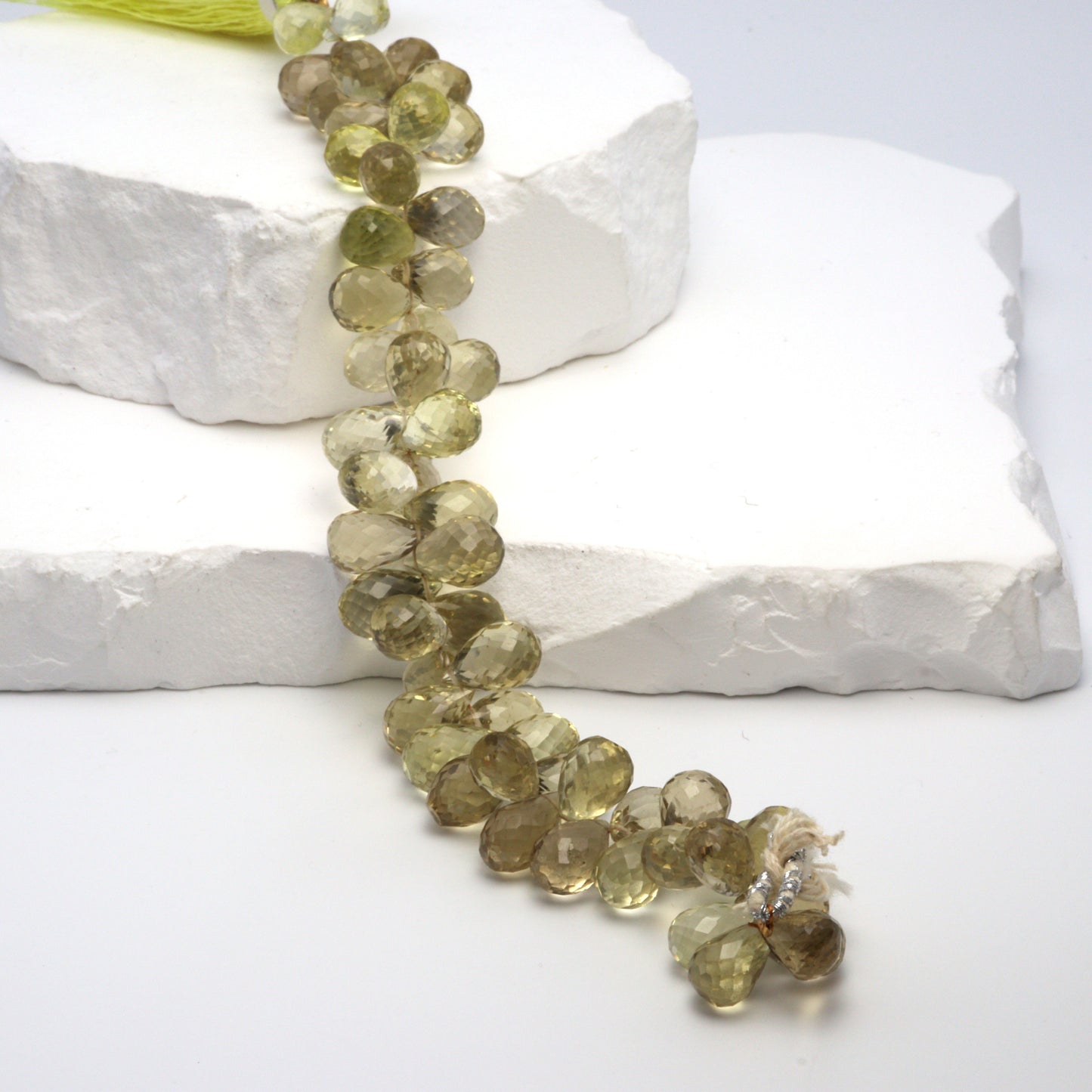 Yellow Lemon Quartz 11x7mm Faceted Teardrop Briolettes Bead Strand