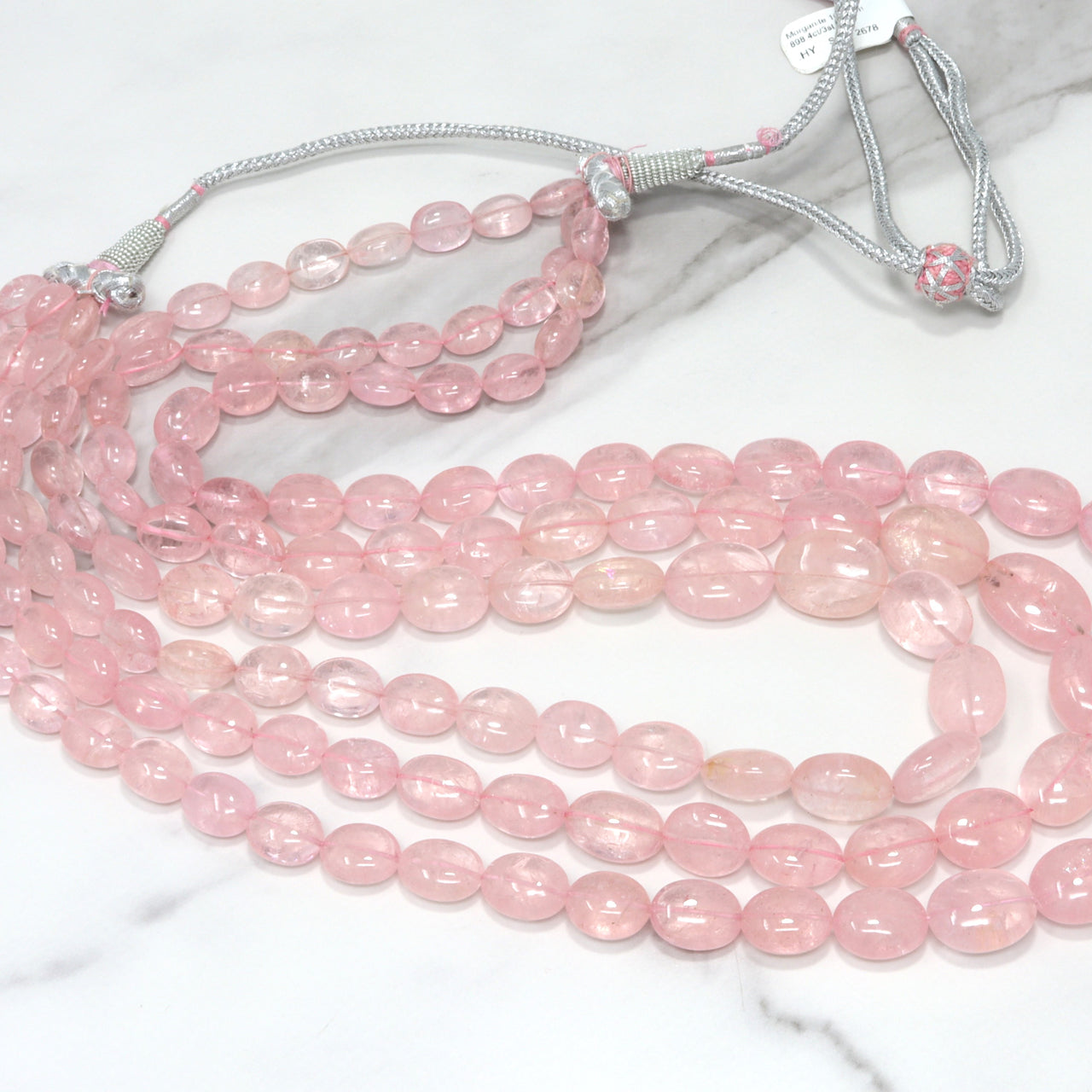Pink Morganite 10x8mm - 20x17mm Smooth Ovals 3 Strand Bead Necklace