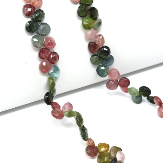 Watermelon Tourmaline 6mm Faceted Heart Briolettes Bead Strand