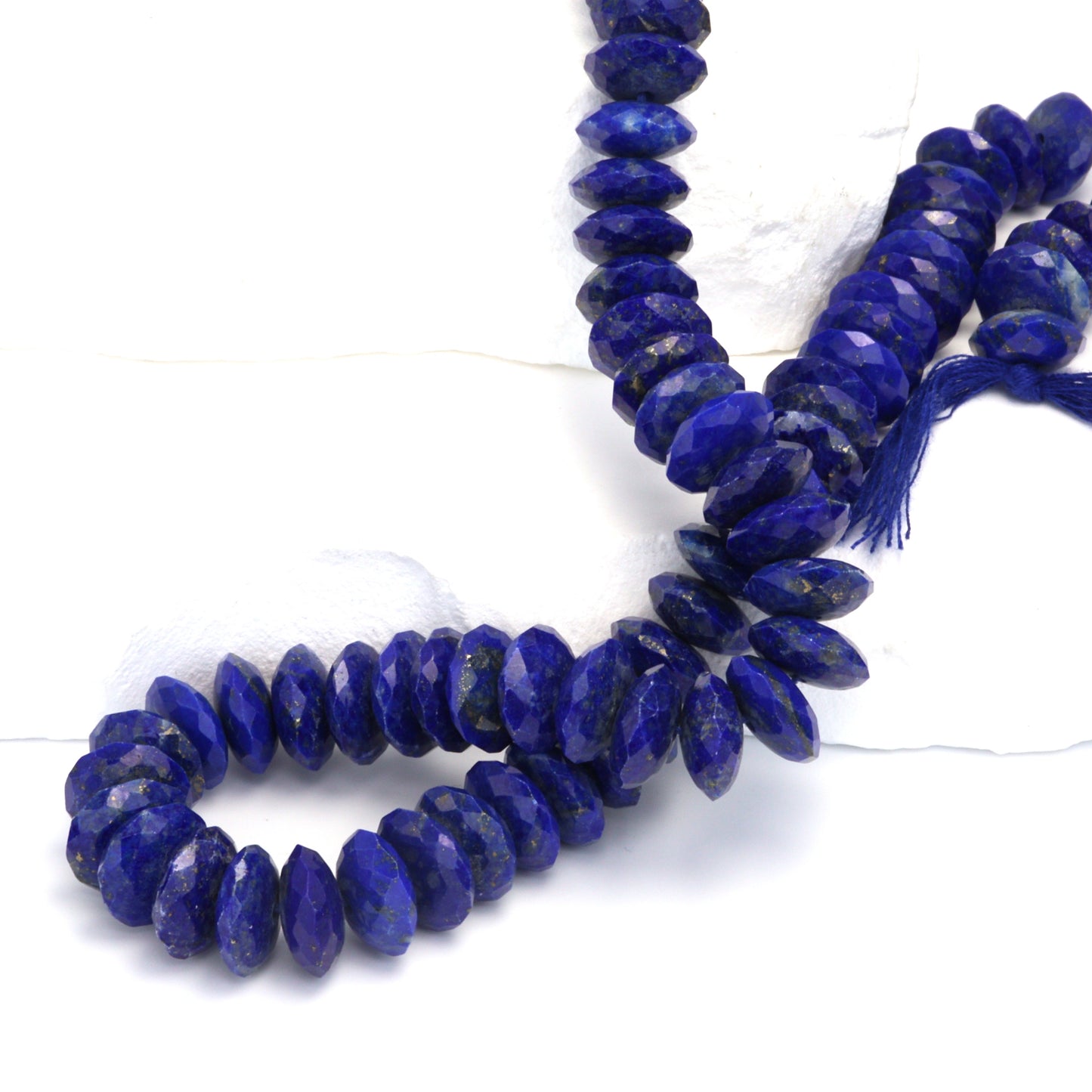 Royal Blue Lapis Lazuli 10mm German Cut Faceted Rondelles Bead Strand