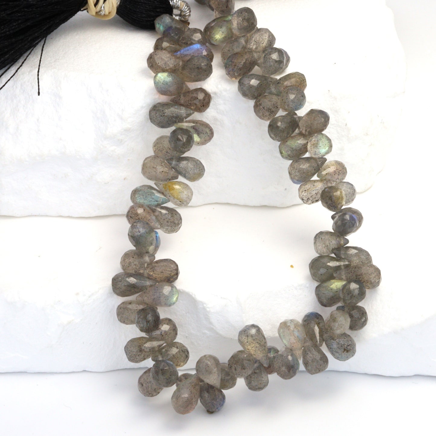 Blue Labradorite 7x4mm Faceted Teardrop Briolettes Bead Strand