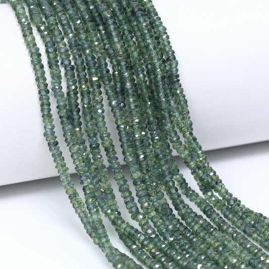 Green Sapphire 2.5mm – 3.5mm Hand Faceted Rondelles Bead Strand