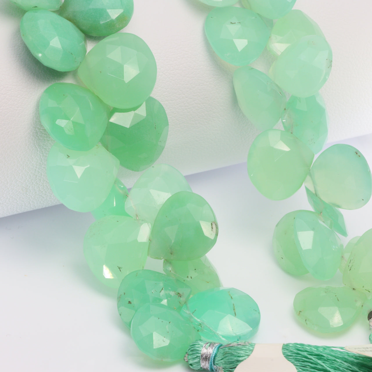 Apple Green Chrysoprase 13mm Faceted Heart Shaped Briolettes