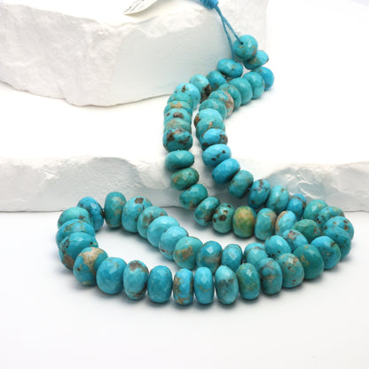 Natural Blue Turquoise 9mm Faceted Rondelles