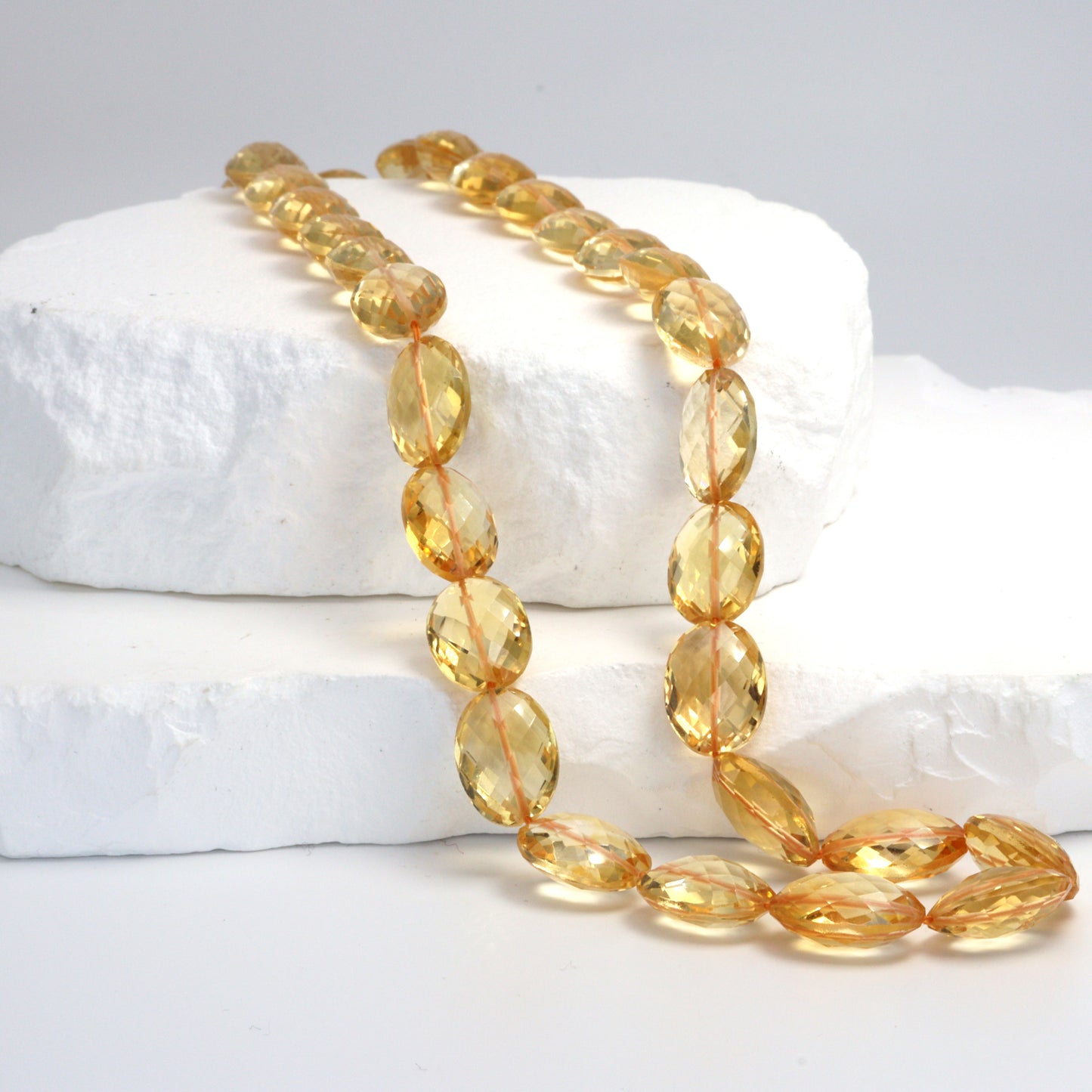 Yellow Citrine 14x10mm Faceted Ovals Bead Strand