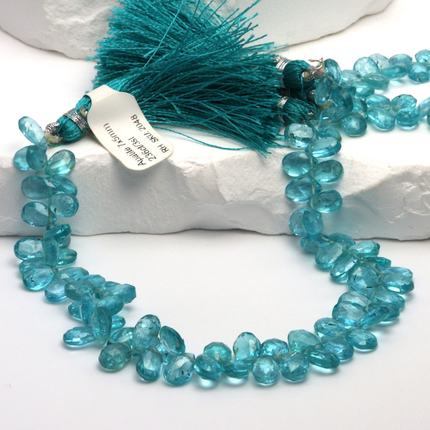 Sea Blue Apatite 7x5mm Faceted Pear Shaped Briolettes Bead Strand