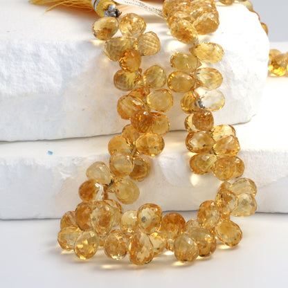 Yellow Citrine 9x6mm Faceted Teardrop Briolettes