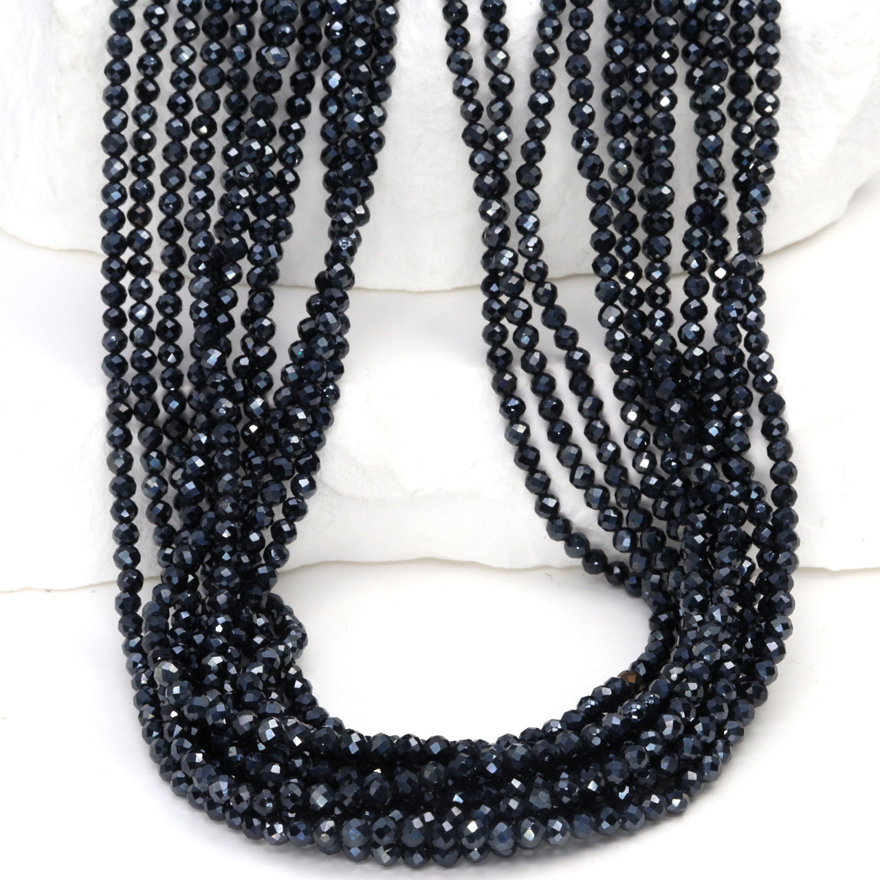 Coated Black Spinel 2mm Faceted Rounds Bead Strand