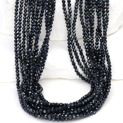 Coated Black Spinel 2mm Faceted Rounds Bead Strand