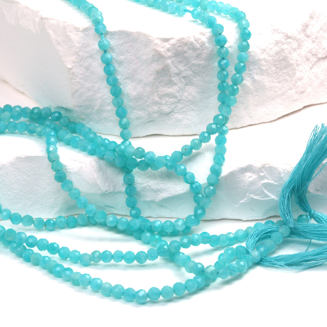 Blue Amazonite 3mm Faceted Rounds Bead Strand