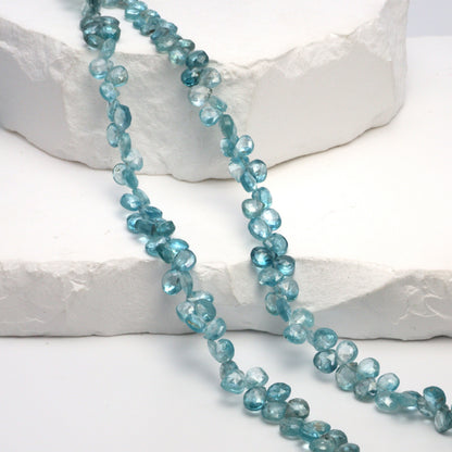 Blue Zircon 5mm Faceted Heart Shaped Briolettes