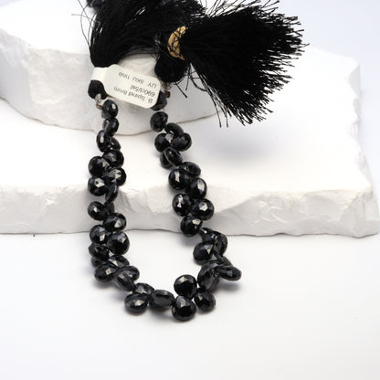 Black Spinel 8mm Faceted Heart Shaped Briolettes Bead Strand