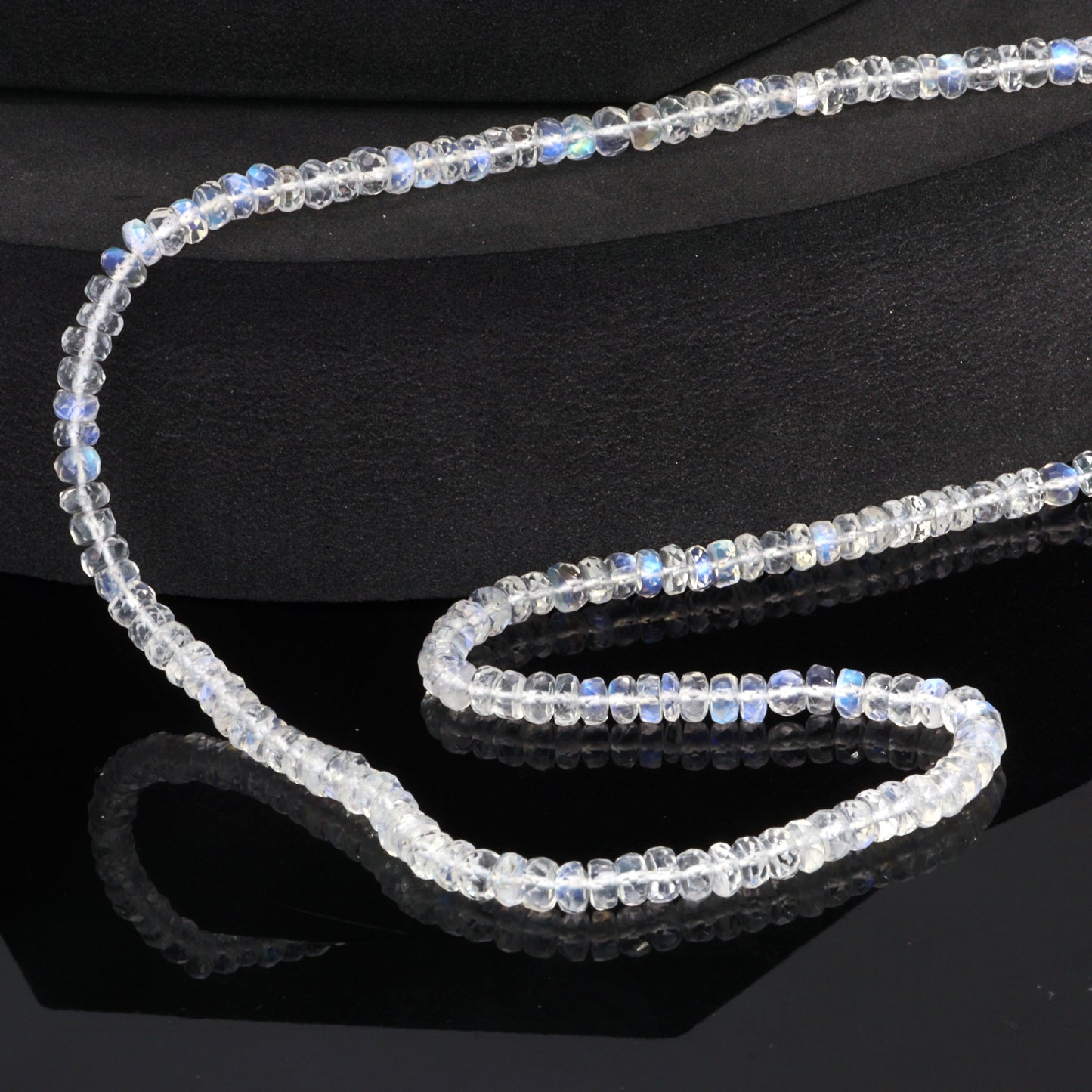 AAA Blue Rainbow Moonstone 4mm Hand Faceted Rondelles Bead Strand