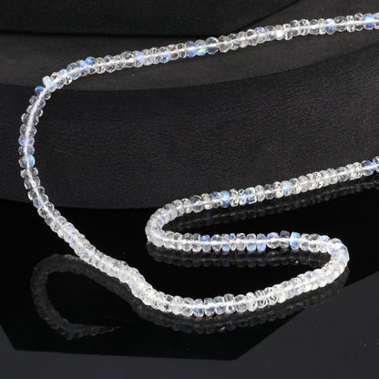 AAA Blue Rainbow Moonstone 4mm Hand Faceted Rondelles Bead Strand