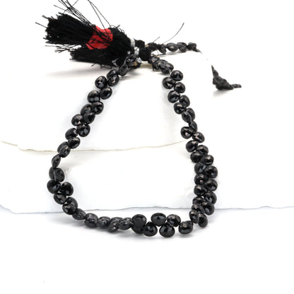 Black Spinel 5mm Faceted Heart Shaped Briolettes Bead Strand