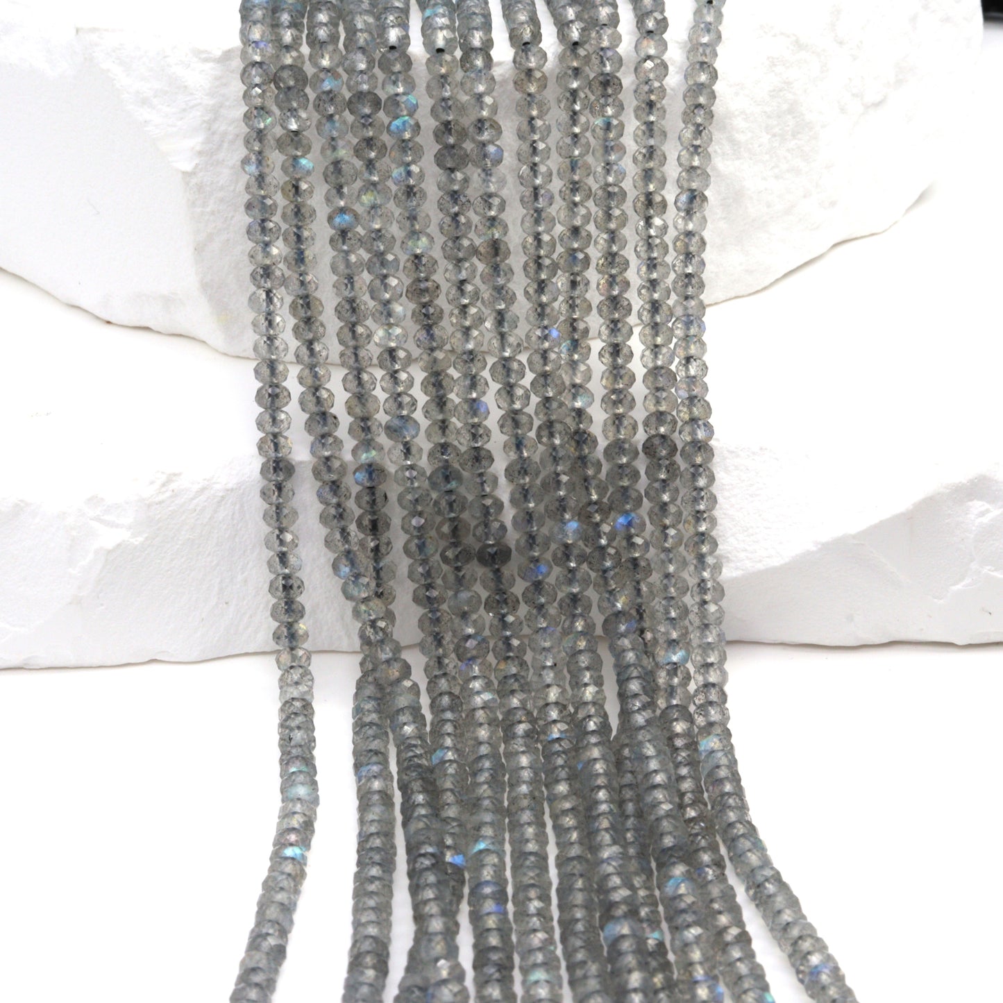 Blue Labradorite 3mm Faceted Rondelles Bead Strand