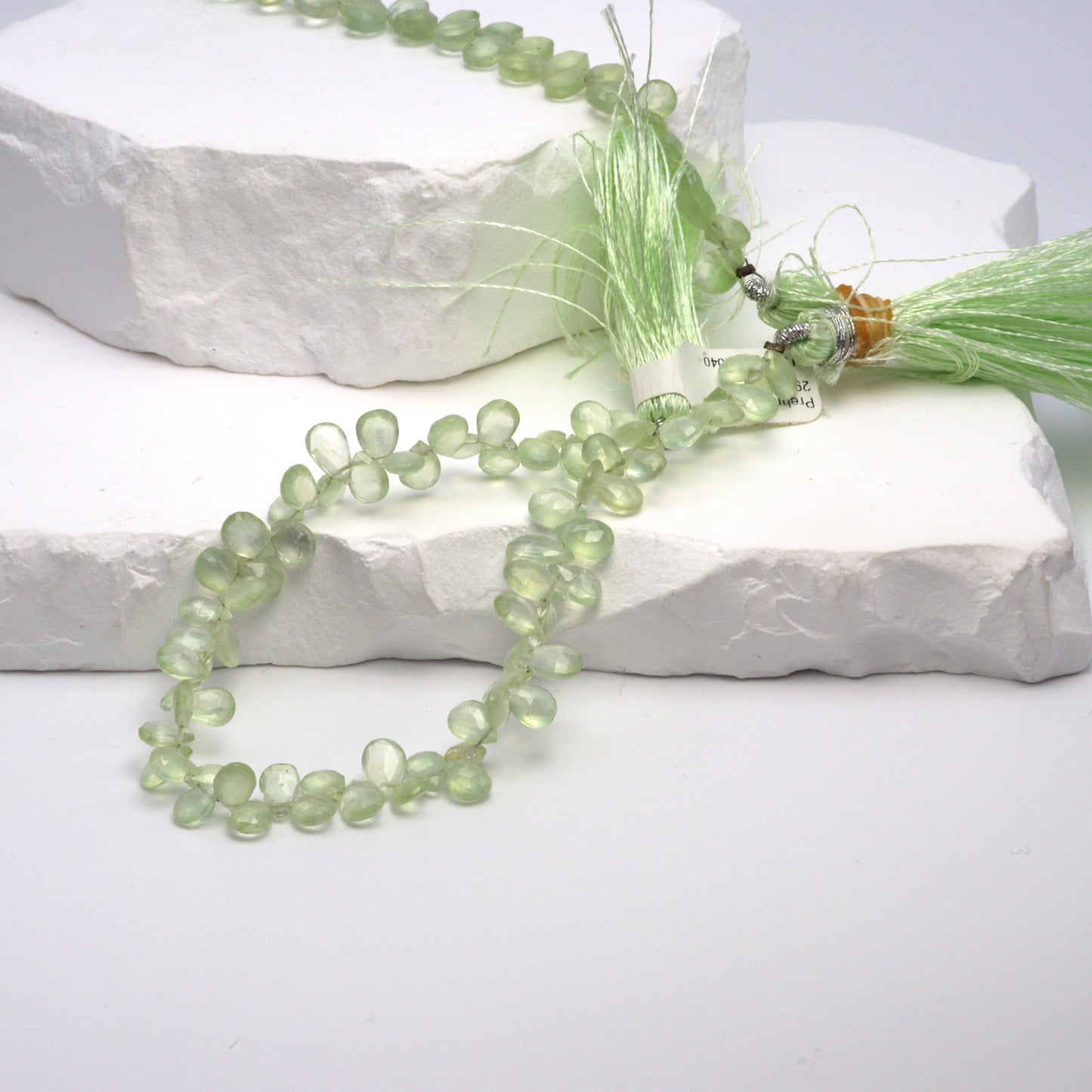 Green Prehnite 7x5mm Faceted Pear Shaped Briolettes