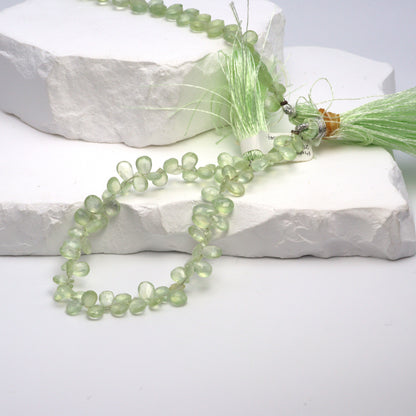 Green Prehnite 7x5mm Faceted Pear Shaped Briolettes
