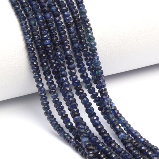 Navy Blue Sapphire 3mm - 3.5mm Hand Faceted Rondelles Bead Strand