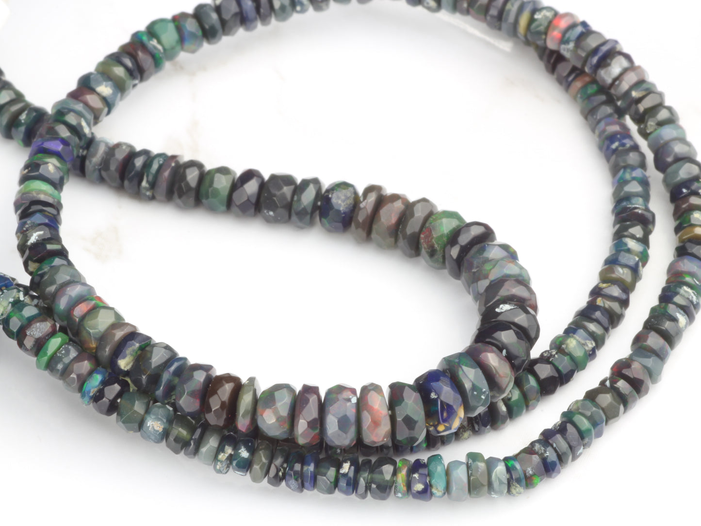 Black Ethiopian Opal 3mm - 4.5mm Hand Faceted Rondelles Bead Strand