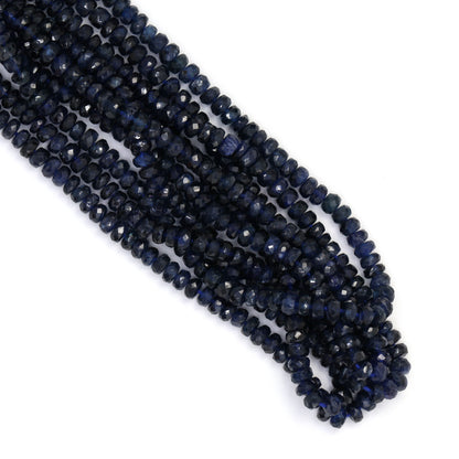 Deep Navy Blue Sapphire 3.5mm Hand Faceted Rondelles Bead Strand