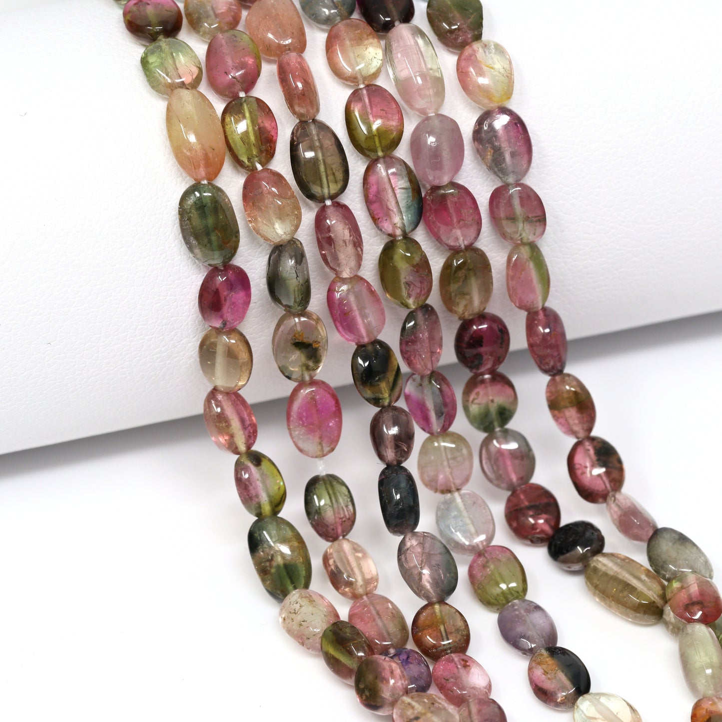 Watermelon Tourmaline 6x4mm Smooth Ovals Bead Strand
