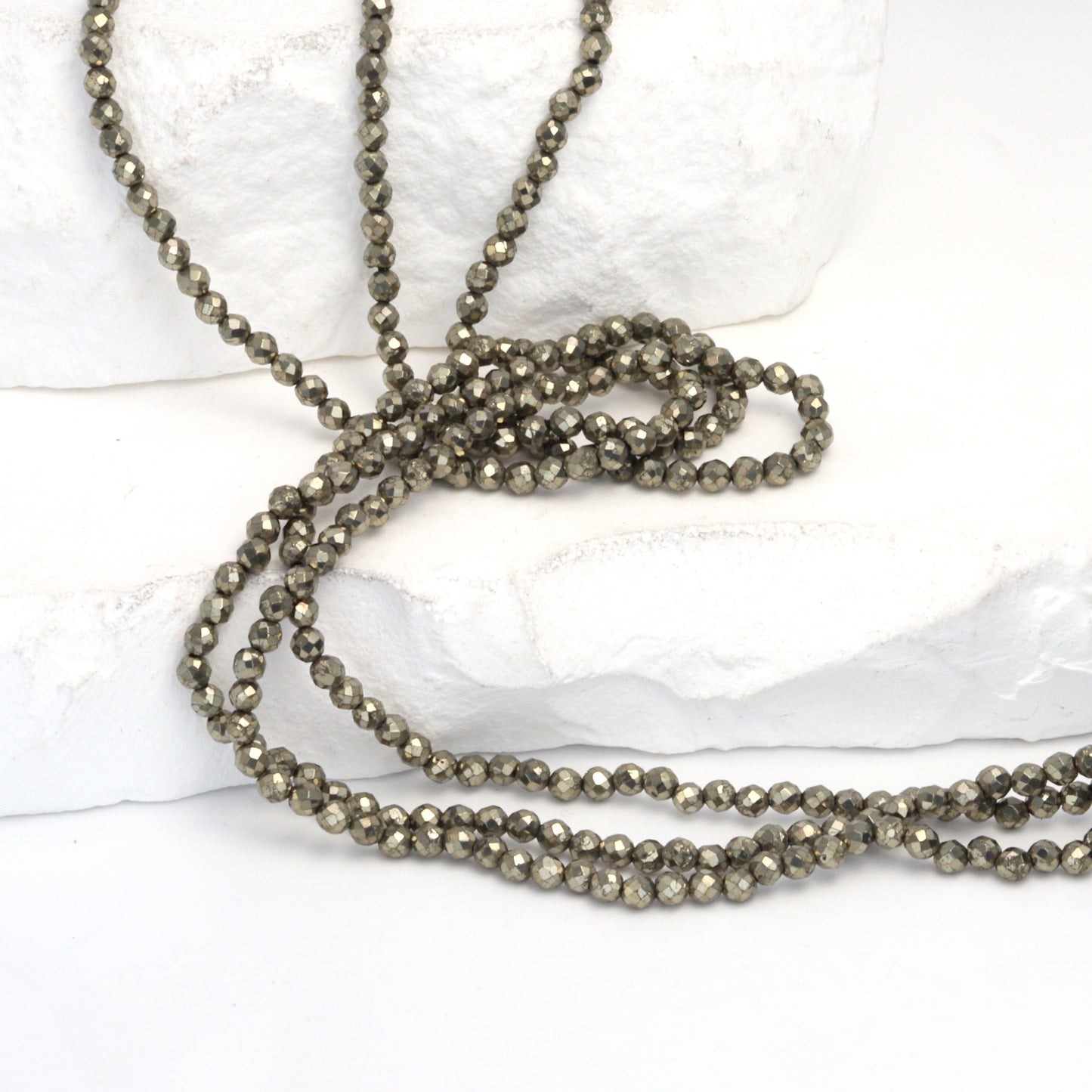 Natural Pyrite 2.5mm Faceted Rounds Bead Strand