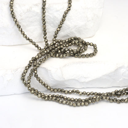 Natural Pyrite 2.5mm Faceted Rounds Bead Strand