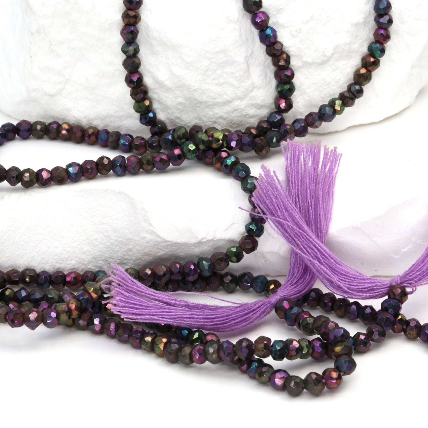 Purple Coated Black Spinel 3mm Faceted Rondelles