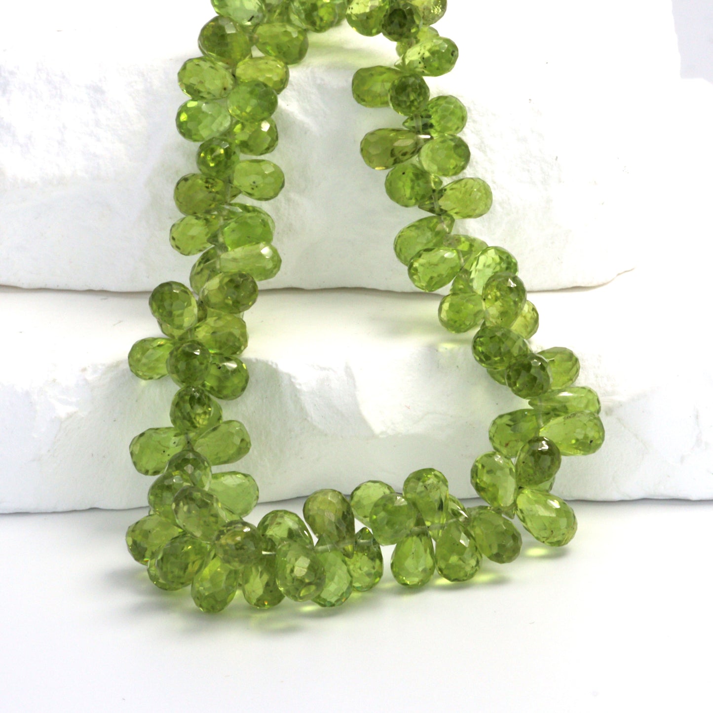 Green Peridot 8x5mm Faceted Teardrop Briolettes