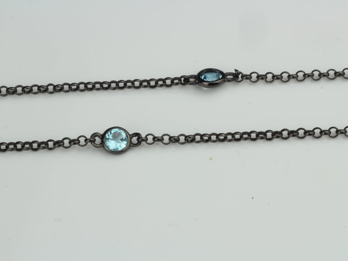 By the Yard Station Necklace with Floating Bezel London Blue Topaz Sterling Silver with Black Rhodium 18 inch