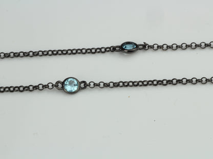 By the Yard Station Necklace with Floating Bezel London Blue Topaz Sterling Silver with Black Rhodium 18 inch