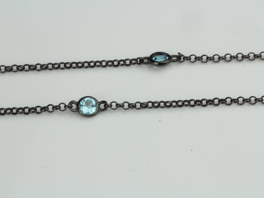 By the Yard Station Necklace with Floating Bezel London Blue Topaz Sterling Silver with Black Rhodium 18 inch