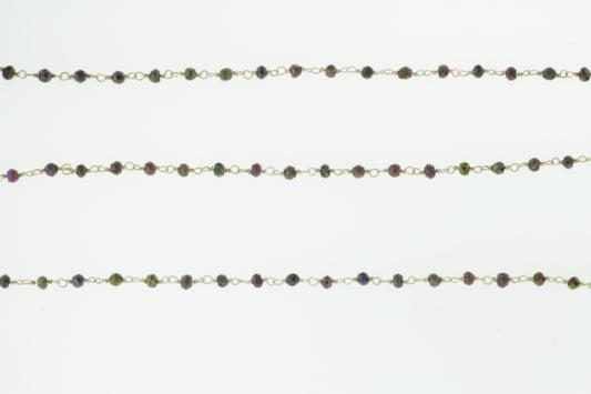 Purple Coated Black Spinel 3mm Faceted Rondelles Rosary Chain Sterling Silver Wire Wrap Chain by the Foot