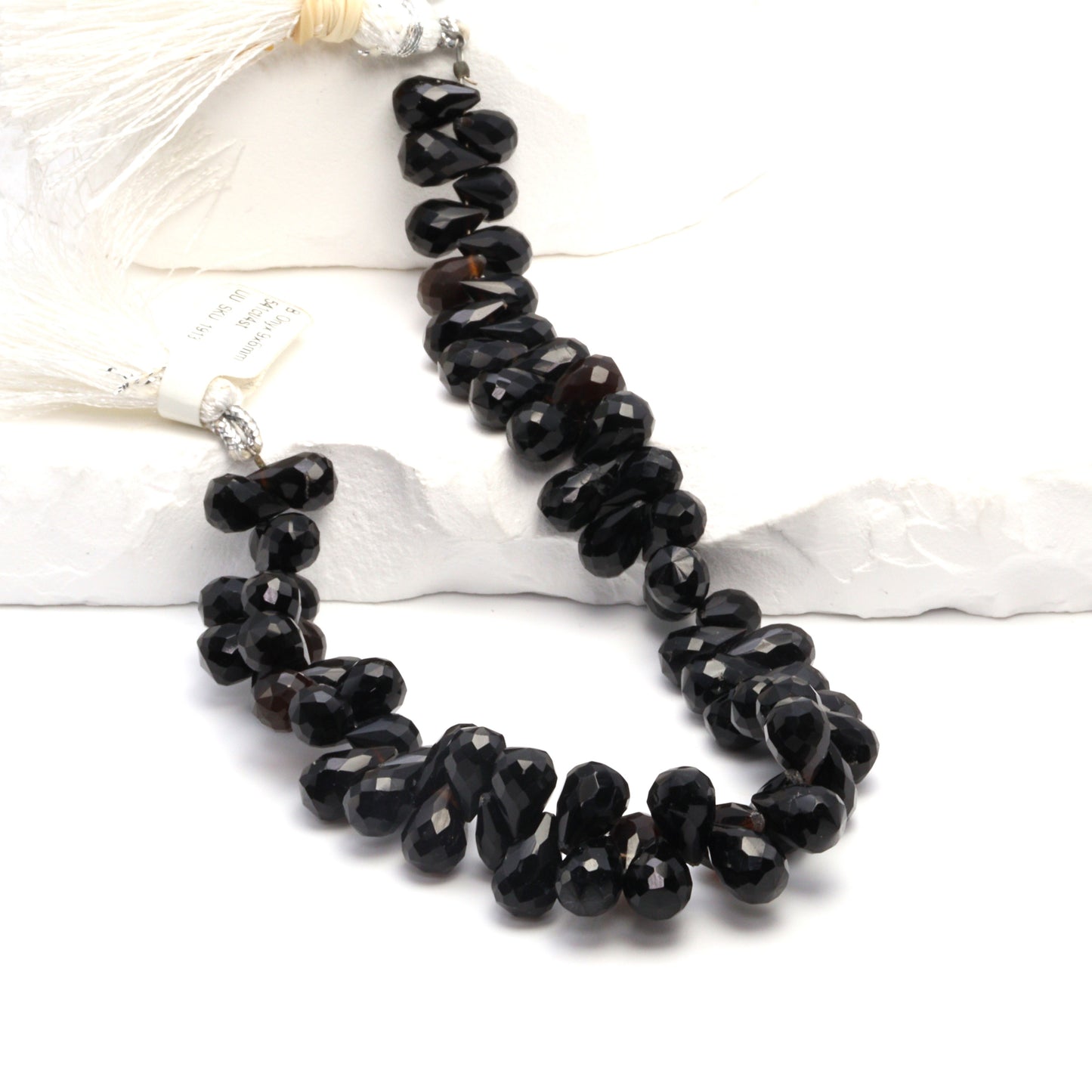 Black Onyx 9x6mm Faceted Teardrop Briolettes Bead Strand