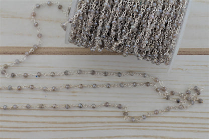 Coated Labradorite 3mm Faceted Rondelles Rosary Chain Sterling Silver Wire Wrap Chain by the Foot