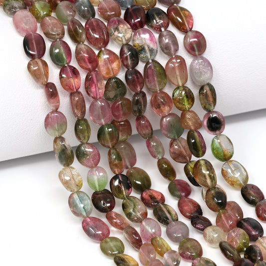 Watermelon Tourmaline 7x5mm Smooth Ovals Bead Strand