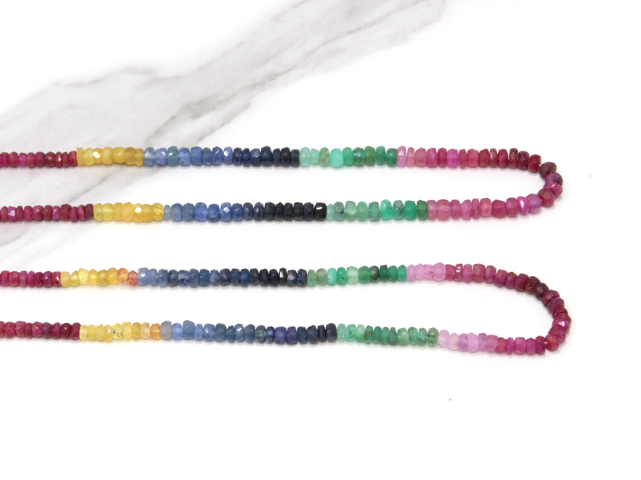Rainbow Multi Ruby, Emerald, and Sapphire 3mm – 4mm Hand Faceted Rondelles Bead Strand