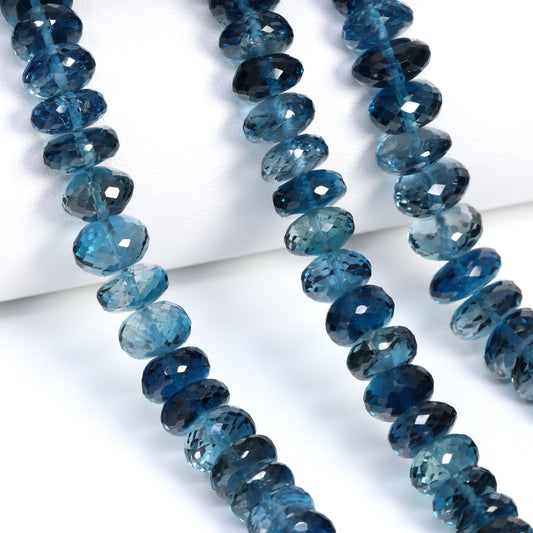 London Blue Topaz 9.5mm Faceted Rondelles Bead Strand
