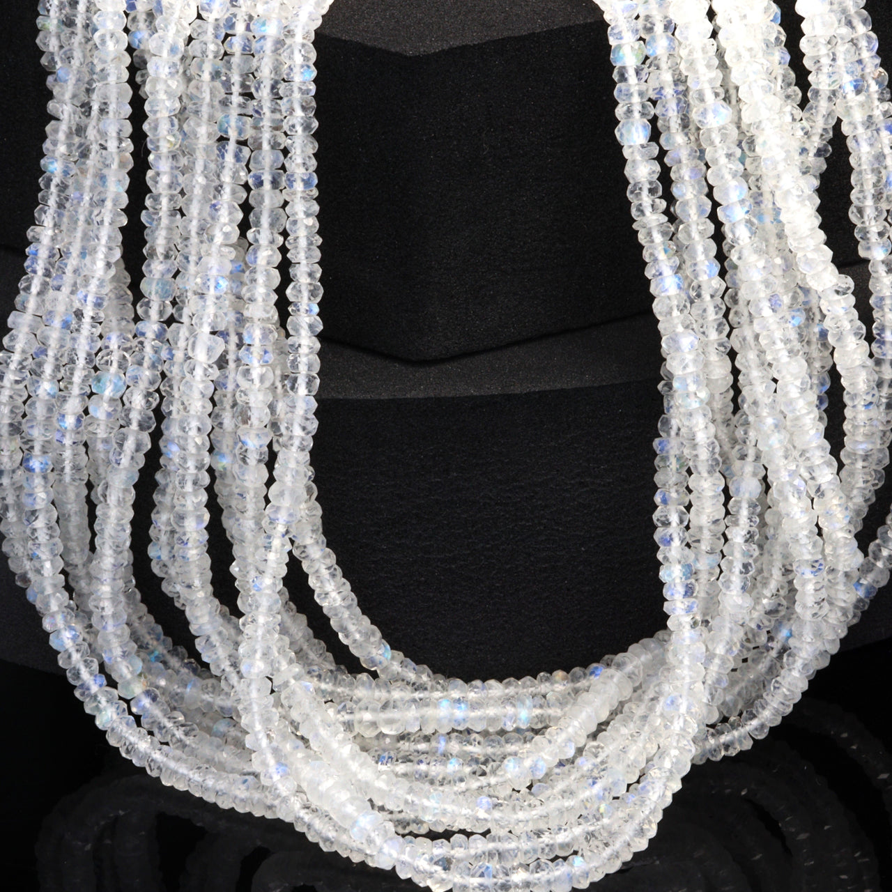 AA Blue Rainbow Moonstone 3mm Hand Faceted Rondelles Bead Strand