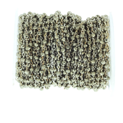 Natural Pyrite 3mm Faceted Rondelles Rosary Chain Sterling Silver Wire Wrap Chain by the Foot